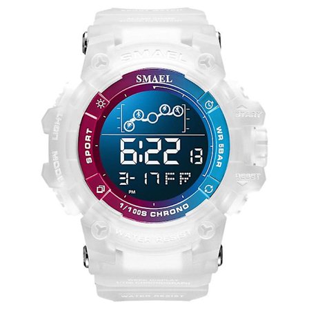 Smael Elektroniske Digitale Klokker For Menn Vanntett Unisex Militær Sportsklokke Med Auto Dato Uke LED Display Hvit 8082