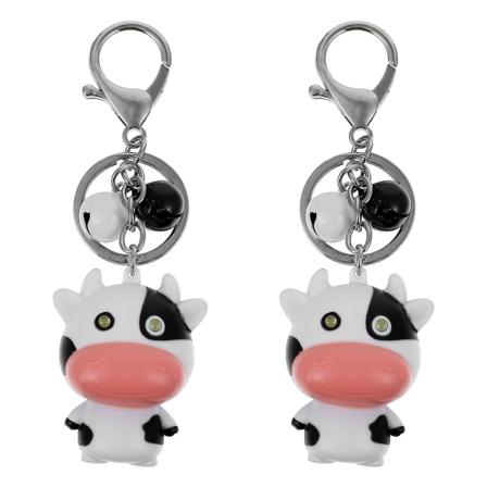 2 st Cartoon Cow Pendant Nyckelring Rolig Key Ring Pendel Tillbehör Med Bell Assorted Color 1 12x4x2cm