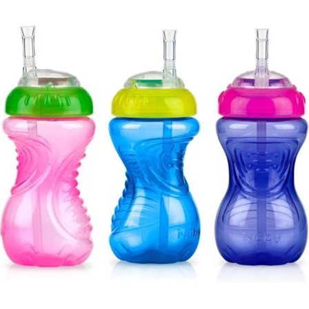 NUBY 3-pack läckagesäkra koppar med flexibla sugrör flickor