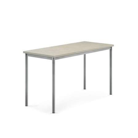 Desk SONITUS, 1400x600x760 mm, light grey linoleum, alu grey