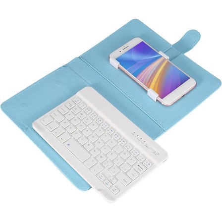 Geyes hopfällbart Bluetooth tangentbord för 12 blått case Universal trådlöst Bluetooth -tangentbord Case med cover för Ios-telefoner (Sky