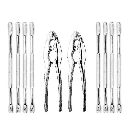 Hummerknäckare och plockset, 10-delars krabbknäckare och verktyg - Skaldjursknäckare och gafflar i rostfritt stål, nötknäpparset