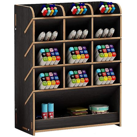 Skrivebordsarrangør, Multifunktionel Træ Pen Opbevaringsboks Til Hjem, Kontor Og Skole Sort