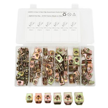 U-Møtriksæt 100 STK Rustfrit Stål Farvet Galvaniseret Indsætningsmøtrik Klipsmøtrik Sæt til Bil