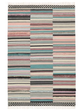 Tapis De Laine Rayé Kajsa Rose/Multicolore Oeko-Tex