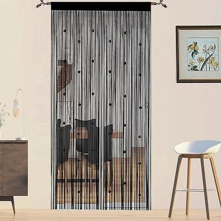 Perlegardiner (svart 100 * 200 cm), flygende gardiner for dører, vinduer, romdelere, dørpaneler, stuegardiner