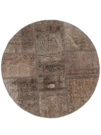 Patchwork Matta Ø 100 Rund Brun/Svart Ull, Persien/Iran