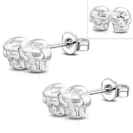 Silverpläterade Stud Örhängen i Form av Coola Döskallar / Dödskallar i Silver Färg