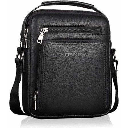 Læder Crossbody Taske Herre Messenger Taske Vintage Skuldertaske Business Aktentaske Laptop Taske til Rejser Vandreture og Arbejde-Sort---Sort-