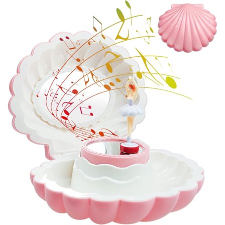 2 stk. Skallmusikkboks, Liten Smykkeboks for Jenter, Rosa Musikkboks med Ballerina for Barn med Lite Speil, Ballettdansende Bursdagsgave til Jenter