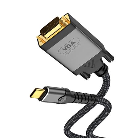 2 m:n USB C - VGA -muunninkaapeli, teräväpiirto 1080P -resoluutio, pehmeä kierrerunko parantaa visuaalista kokemusta