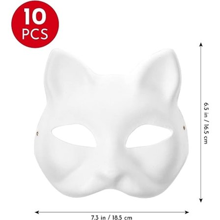 10 stk. Kattemasker til at male, Dyrekostumemasker DIY Hvide masker Halv til Maskerade Halloween Børn Cosplay Masker Kostume Festartikler