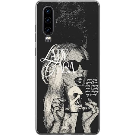 Yhteensopiva Puhelinkuori Huawei P30 Lady Gaga mustavalkoinen retrojuliste aurinkolaseilla ja pop-taide-estetiikalla