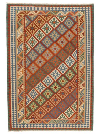 Tappeto Kilim Ghashghai 203X297 Verde Scuro/Marrone ( Persia)