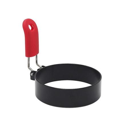 4 stk eggeringer egg stekeform omelett crumpet ring rund rustfritt stål med silikonhåndtak(rød)
