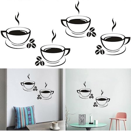 4 st Kaffe Te Kopp Konst Väggdekal Klistermärke Kaffebar Väggdekor Kaffekopp Kök Väggdekoration Avtagbara Skyltar Tapet