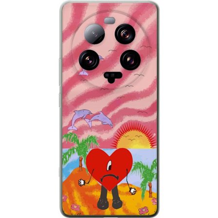 Kompatibel Mobilcover til Xiaomi 13 Ultra Bad Bunny i en farverig quiltet jakke med hjertemønster og solbriller i moderne gade stil