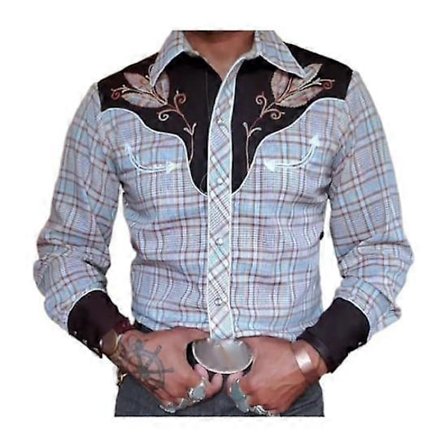 Herre Skjorte Vintage Western Cowboy Trykk Enkeltspent Slim Fit Langermet Nedbrettskrage Knapper