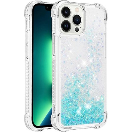 iPhone 13 Pro Max Skal, Glittrande Glimmer Flytande Vätska Transparent Mjuk TPU Silikon Skyddande Stötskydd, Ljusblå