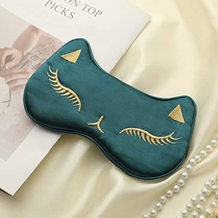 Enkelt justerbar Silk Sleep Eye Mask Satin Night Eye Mask för Kvinnor Män Sleep Travel Nap,Cat Green