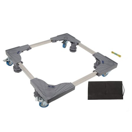 Justerbart kylskåpsstativ och tvättmaskinsvagn med 4 hjul och bromsar, grå