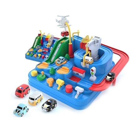 Tog Leketøy Bil Eventyr Hjernespill Med 4 Biler Passere Gjennom Gaver Til Barn Gutter Jenter Pedagogiske Leker-xinhan (FMY) blå