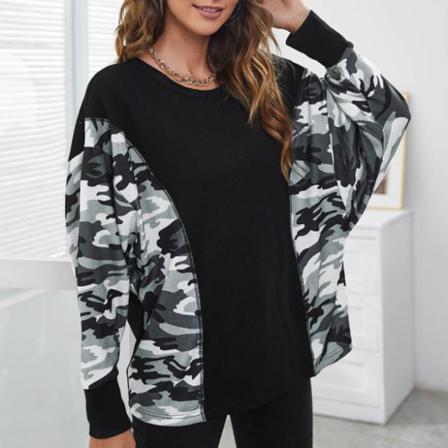Dam Leopard Patchwork T-shirts Lös Casual Harajuku Batwing