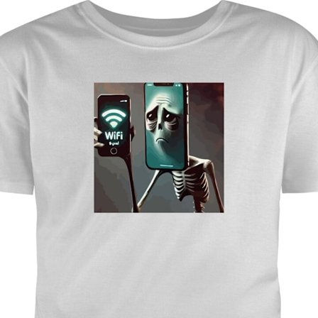 Barn T-skjorte Italiensk Brainrot WiFi-motiv - Skjelett med mobil og svak signal