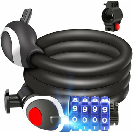 Pyörän lukko, 120cm x 12mm kaapelilukko polkupyörälle/skootterille/moottoripyörälle/pyörän ovelle 4-numeroisella älykkäällä koodilla ja 