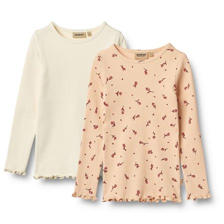 WHEAT Rib T-Shirts Long Sleeve Ida 2-pak Rose Water Flowers Str 140/10 år, Tøj & Bolig, Børnetøj, Børneundertrøjer