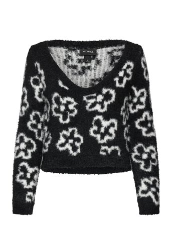 Monki Fluffy Knitted Boat Neck Sweater - Black - XS