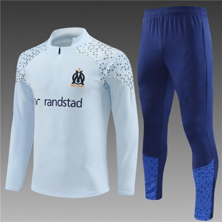 Ny tröja Marseille ljusgrå höst och vinter fotboll halvdrag träningskläder XL