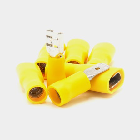 Isolerede fladstikhylstre med tilslutning Oceanflex, Ø6.3 mm, passer til kabel 4 - 6 mm², 50-pak, gul