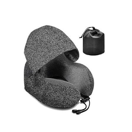 Resekudde med huva, U-formad kudde, kontor, flygplan, huvudstöd, nackkudde, middagslur, kuddar med hatt, svart