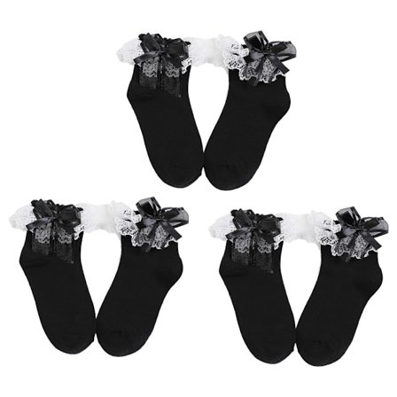 Kvinners perleblonder volang rynke komfortable sorte ankelsokker KLB