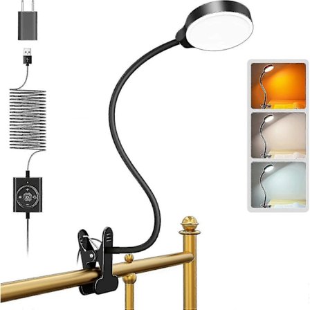 Glocusent 5W Clip On Leselys For Seng, 36 LED USB Skrivebordslampe, Øyevennlig Clip On Lys, 3 Farger & 5 Lysstyrkenivåer, Sengelampe Med Svanehals, Pe