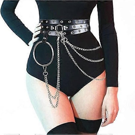 Punk Taljebælte Kæde Læder Sort Mavekæder Lag Goth Kropssmykker til Kvinder og Piger