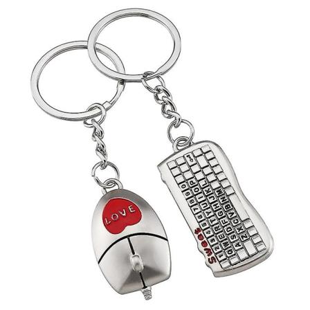 Elsker nøkkelringer Mini Mus og tastatur form Pandent Keychian Romantisk par nøkkelringer for par nøkkelring (2 stk, sølv og rød)