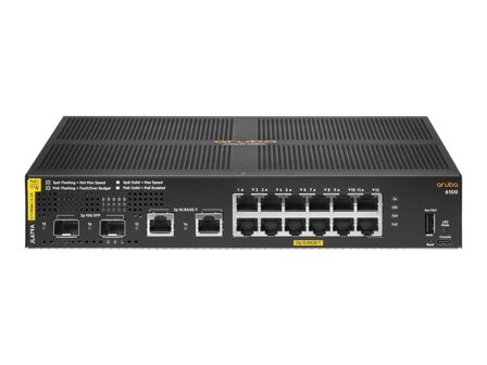 Hewlett Packard Enterprise HPE Aruba 6100 12G Class4 PoE 2G/2SFP+ 139W Switch - switch - 16 porter - Styrt - rackmonterbar