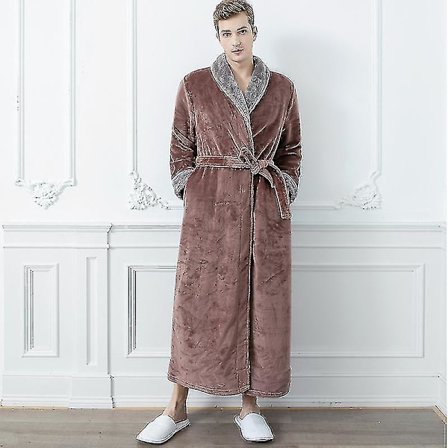 Dam & Herr Vinter Plus Size Flanellrock Extra Lång Huva Varm Morgonrock Par Tjock Kimono Badrock Man Morgonrock Robes Kvinna Grå XL