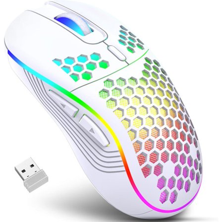 2025 Seneste Model Trådløs Gamingmus, Genopladelig Computermus Ergonomisk Design Honeycomb med RGB-Baggrundsbelysning, USB-Modtager, 7 B