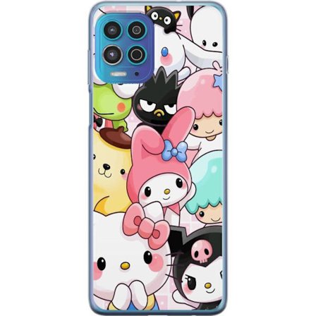 Yhteensopiva Puhelinkuori Motorola Moto G100 Tiheä kuvio suloisia hahmoja, joilla on suuret silmät eri väreissä ja ilmeissä LABUBU-tekstillä