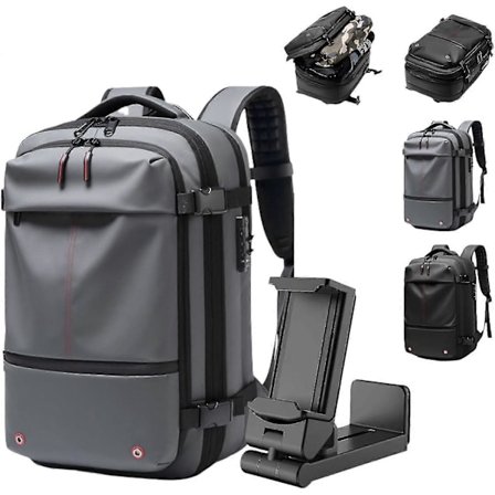 Ryggsekk, Vakuum Ryggsekk Reise, 60L Utvidbar Ryggsekk med Vakuumkompresjon (Svart+Vakuum)