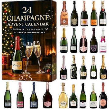 Champagne Jul Akryl Adventskalender, 24 dagar av Champagne Julnedräkningskalender 2025, Varje dörr öppnar en ny överraskning, Champagne 24 dagar{SL}