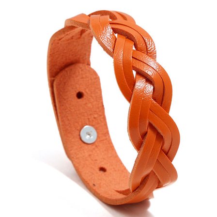 (Orange) Flätat läderarmband i kohud, enkelt och mångsidigt, vintage-design, julklapp, semestergåva eller födelsedagspresent, läderarmband