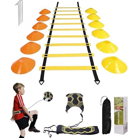 Fodboldtræningstilbehør, med 6 m træningsstige og 12 x kegler, koordinationsstige træningsstige, fodboldtræningssæt gaver drenge