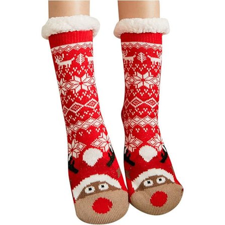 Sepber Julestrømper til Kvinder og Piger Varme Vinter Tykke Fluffy Fleece Hyggelige Strømper med Sødt Julemønster Tights Gave, E-Rød