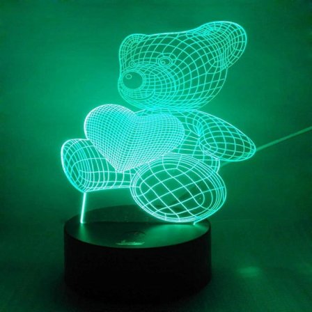 SBSG Teddybjørn 3D Nattlys LED Illusjonslampe Nattbordslampe, 7 Fargeskiftende Lys med Akrylplate og ABS Base og USB-lader