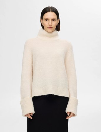 Selected Slfsia Ras Ls Knit High Neck - Cream - XL