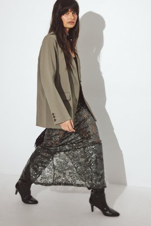 NA-KD - Maxi-skjørt i blonder med paljetter - Sett Nyttårsfest - Grønn - XL